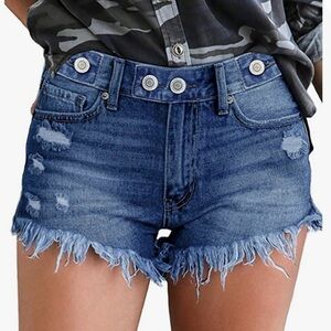 LookBookStore Distressed Dark Wash Jean Shorts Size Medium Frayed Raw Hem